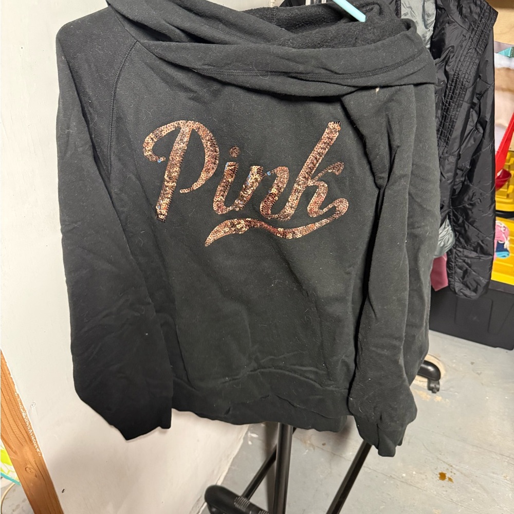 PINK Victoria's Secret Black Hoodie with Gold Logo